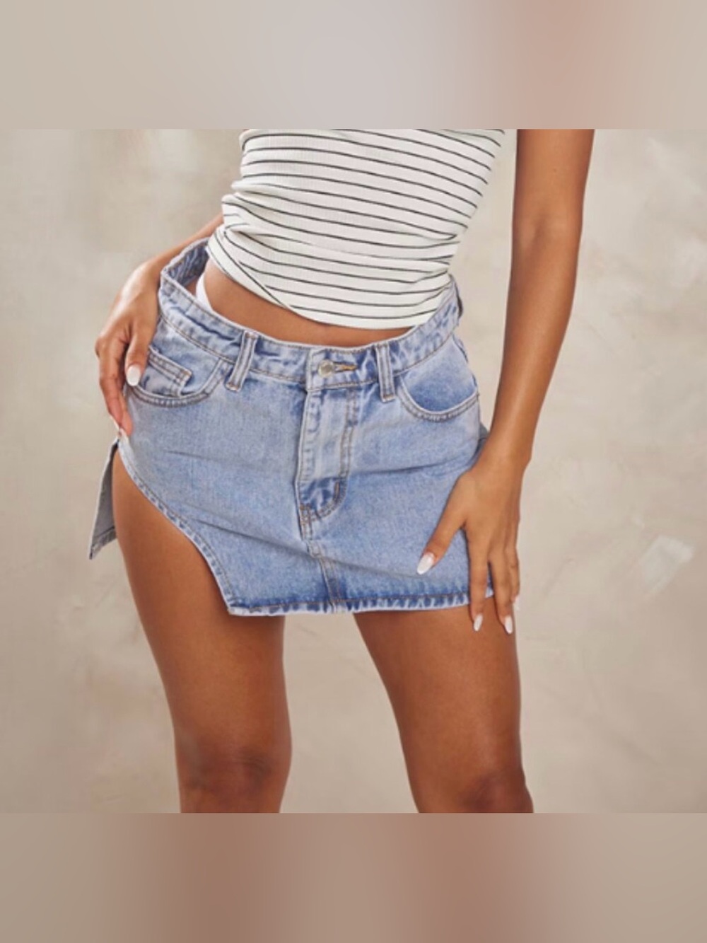 PrettyLittleThing Petite Light Blue Denim Cutout Mini Skirt